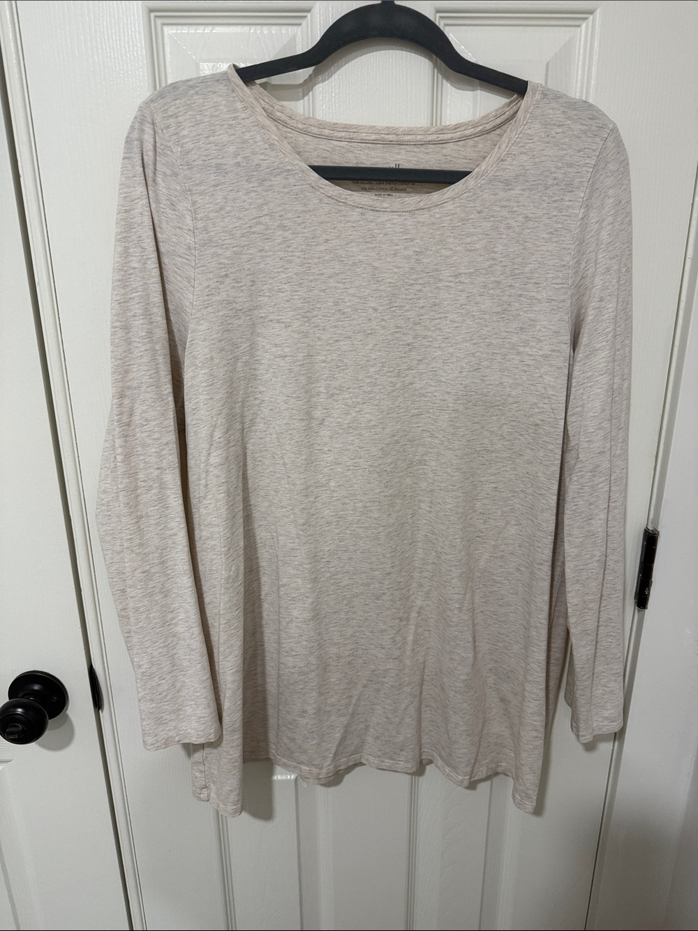 J. Jill Neutral Heathered Scoop-Neck Long Sleeve Top - Oatmeal
